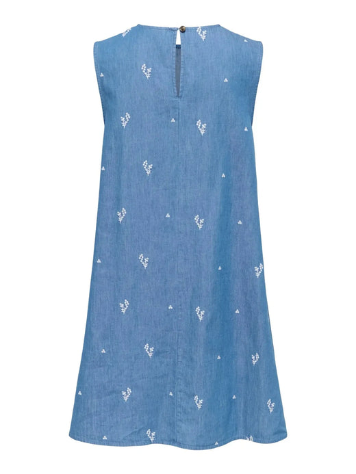 JDY - Jdykai S/L Dress Dia - 5049517 Light Blue Denim Cloud Dancer Emb Kjoler 