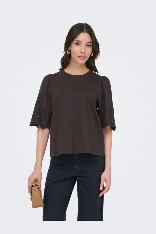 JDY - Jdylair Life S/S New Mix Top - 5047453 Chocolate Torte