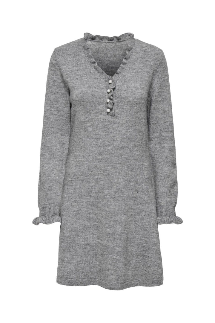 JDY - Jdyletty L/S V-Neck Frill Dress Knt - 4951328 Light Grey Melange