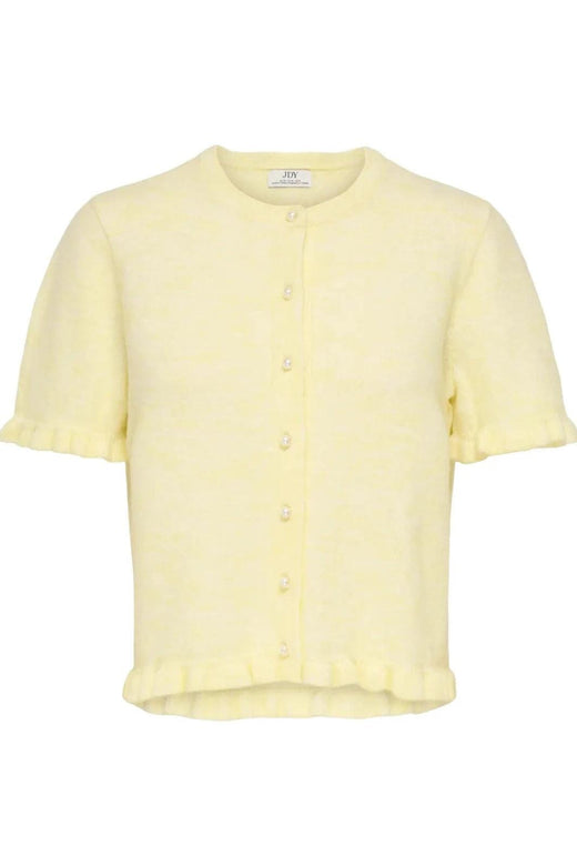 JDY - Jdyletty S/S On Frill Cardigan Knt - 5107257 Pastel Yellow Melange W. Pearl Buttons Cardigans 