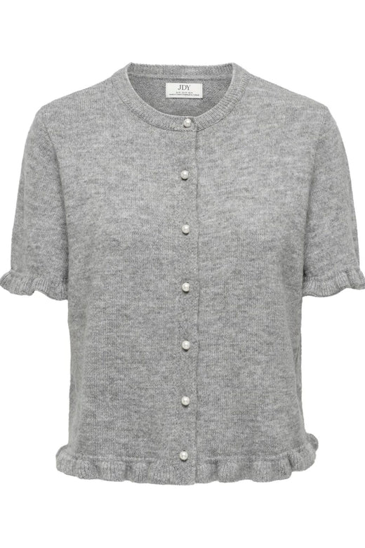 JDY - Jdyletty S/S On Frill Cardigan Knt - 5107258 Light Grey Melange With Pearl Buttons Cardigans 