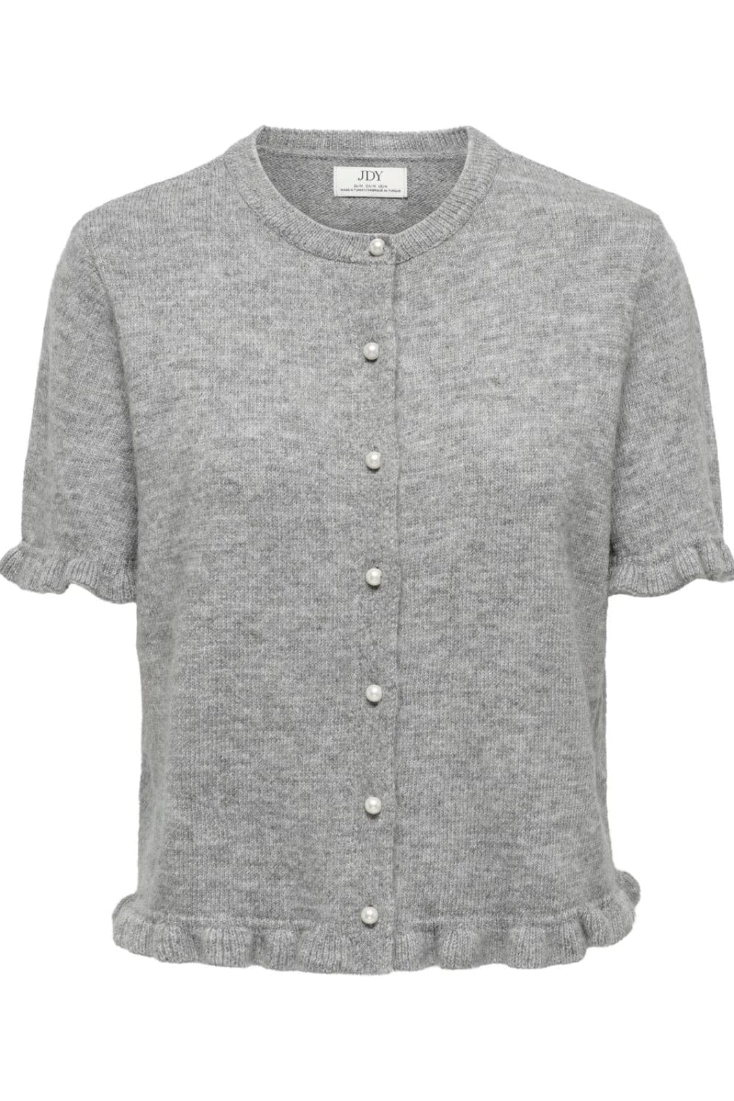 JDY - Jdyletty S/S On Frill Cardigan Knt - 5107258 Light Grey Melange With Pearl Buttons Cardigans 