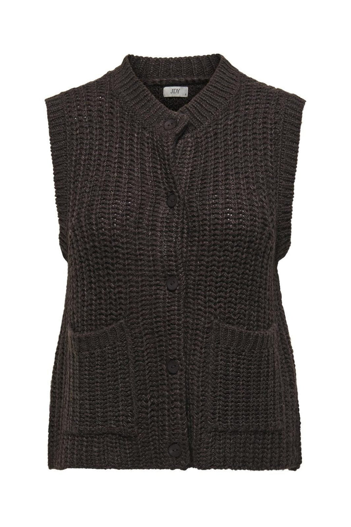 JDY - Jdymabel S/L O-Neck Button Vest Knt - 4876029 Chocolate Torte
