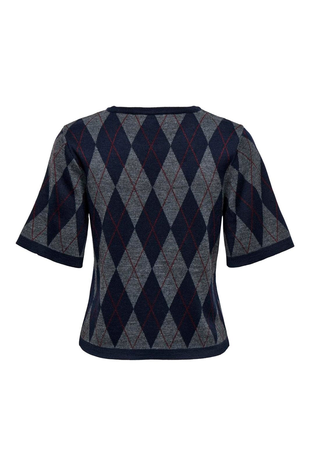 JDY - Jdymaggy S/S Argyle Pullover Knt - 5228787 Smoked Pearl Black Iris & Tibetan Red