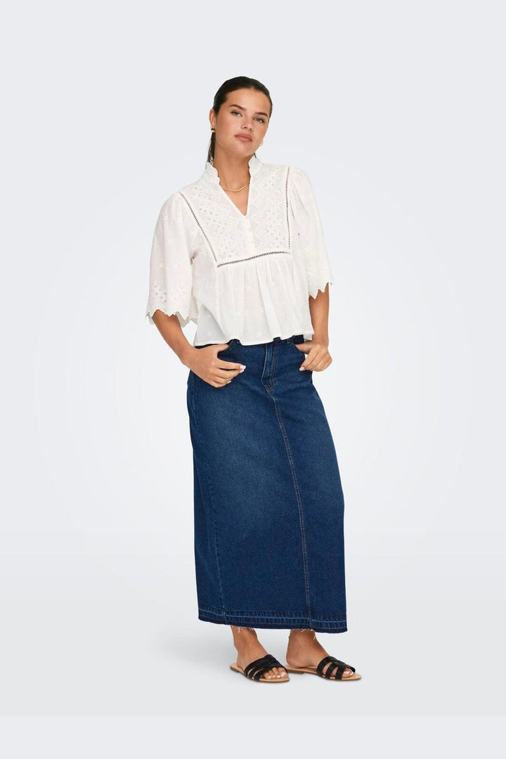 JDY - Jdymaya 2/4 Embroidery Top - 4689445 Cloud Dancer