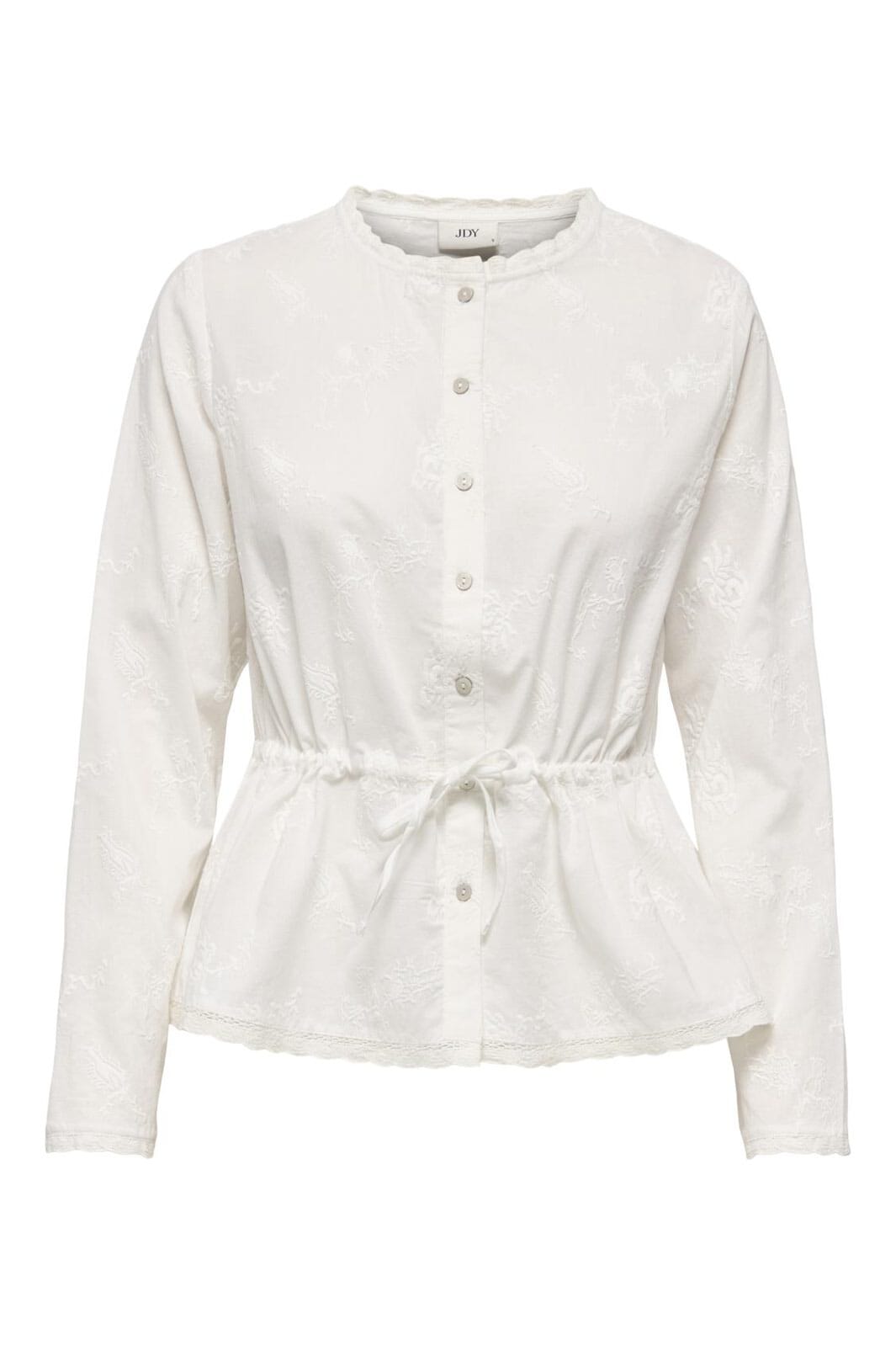 JDY - Jdymellie L/S Emb. String Shirt - 4974556 Cloud Dancer Embroidery