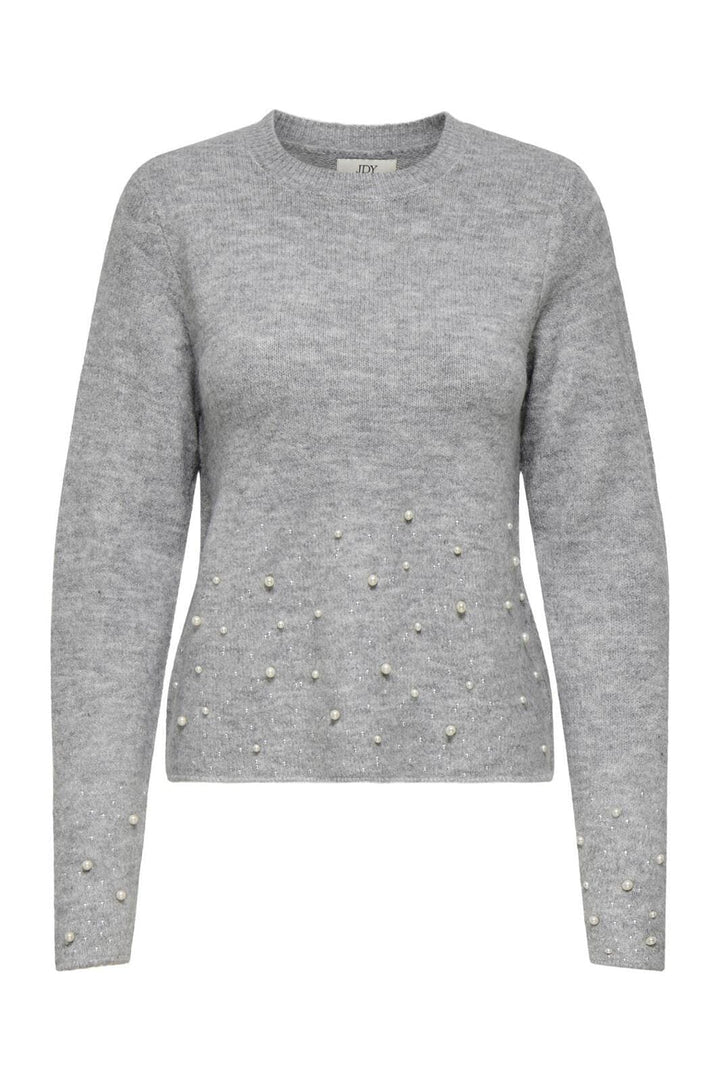 JDY - Jdypearl L/S O-Neck Pearl Pullover Knt - 4815065 Light Grey Melange White Pearls
