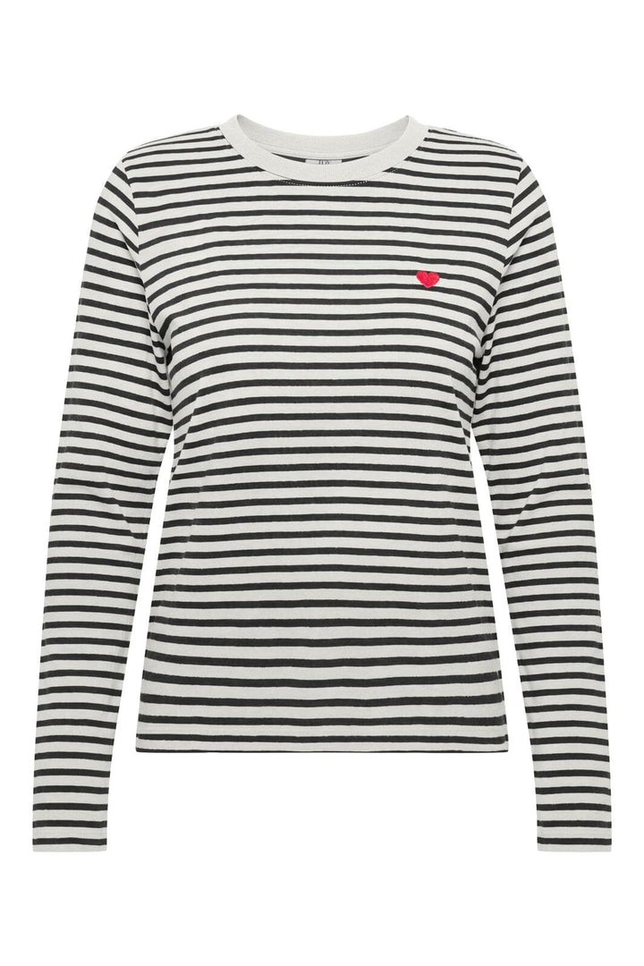 JDY - Jdypisa L/S Print Top - 5205688 Cloud Dancer New Stripe Black W Bs Heart