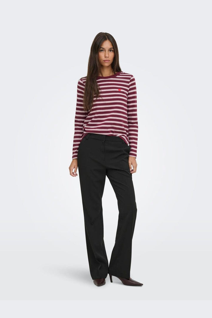 JDY - Jdypisa L/S Print Top - 5212487 Windsor Wine Chelsea Stripe + Bs Heart