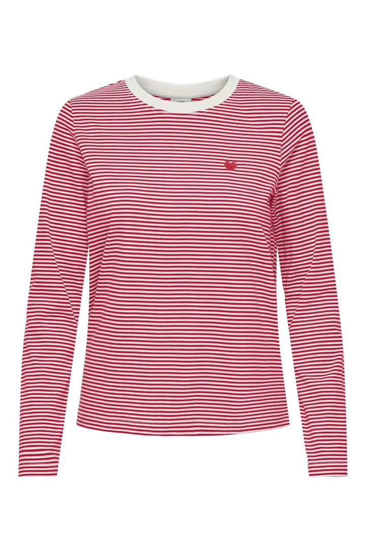 JDY - Jdypisa L/S Print Top Dia - 4935900 Cloud Dancer Ski Patrol Stripes/Bs Heart