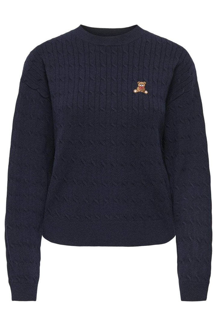 JDY - Jdyprime Life L/S On Cable Emb Pull Knt - 4952445 Dark Sapphire W. Teddy Embroidery Strikbluser 