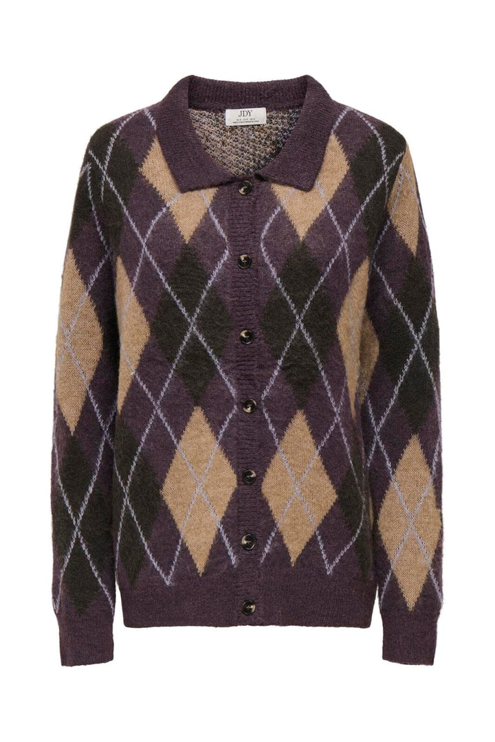 JDY - Jdyreese L/S Argyle Cardigan Knt - 5112638 Plum Perfect W. Chocolate Torte/ Toasted Coconut/ Lavender Gray Argyle