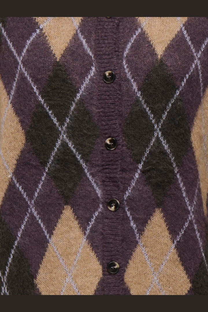 JDY - Jdyreese L/S Argyle Cardigan Knt - 5112638 Plum Perfect W. Chocolate Torte/ Toasted Coconut/ Lavender Gray Argyle