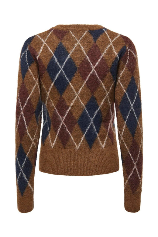 JDY - Jdyreese L/S O-Neck Argyle Pullover Knt - 5174124 Bison W. Rum Raisin/ Black Iris/ Oatmeal Argyle