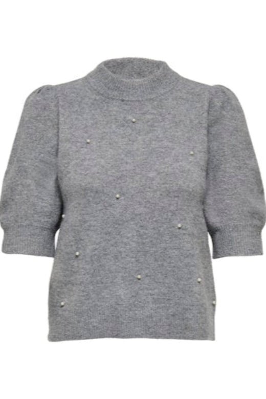 JDY - Jdyrue Life 2/4 Pearl Pullover Knt - 4926205 Medium Grey Melange W. White Pearls Strikbluser 