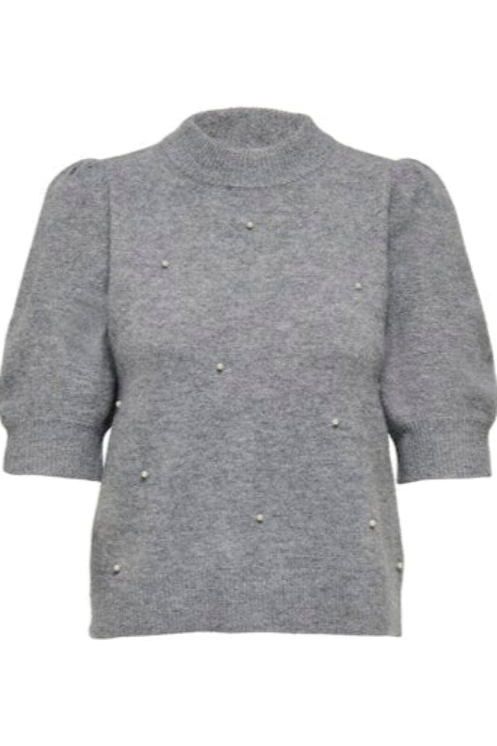 JDY - Jdyrue Life 2/4 Pearl Pullover Knt - 4926205 Medium Grey Melange W. White Pearls Strikbluser 