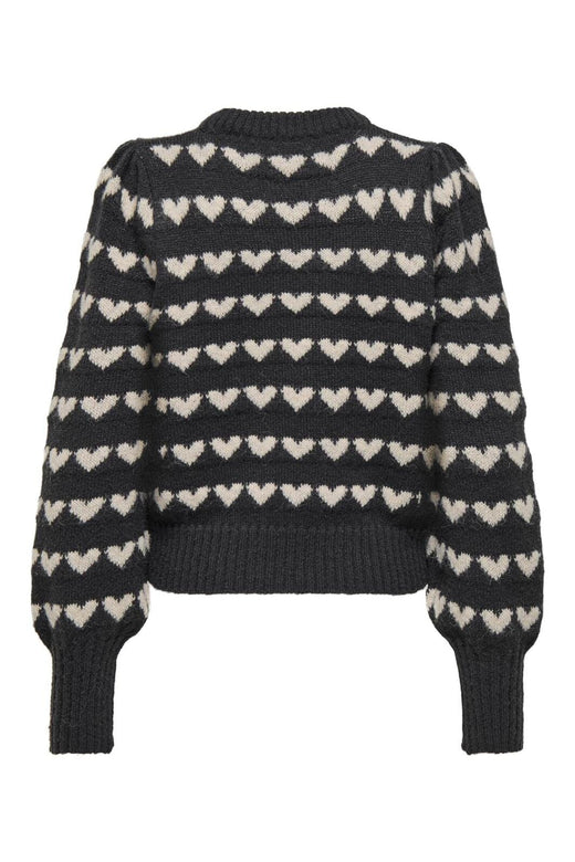 JDY - Jdysigrid Life L/S On Puff Pull Knt - 4816422 Dark Grey Melange W. Cement Hearts