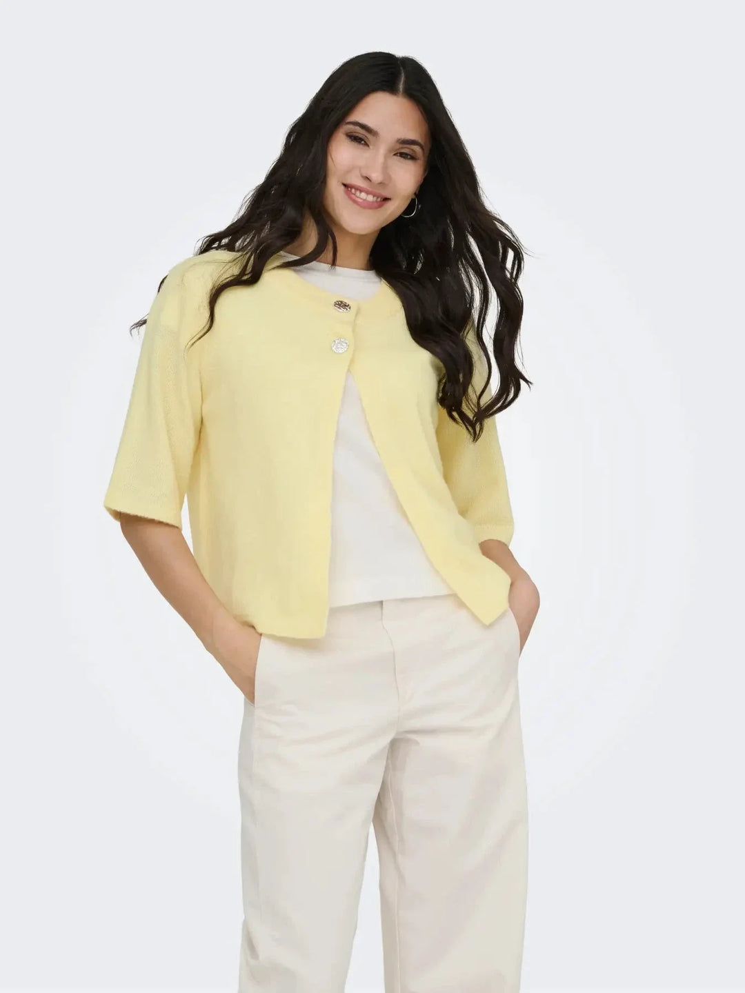 JDY - Jdysuper 2/4 Cardigan Knt - 5086561 French Vanilla Silver Button Cardigans 