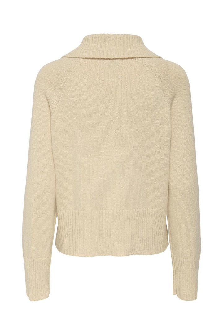 JDY - Jdytriss L/S Button Collar Pullover Knt - 4837931 Sandshell