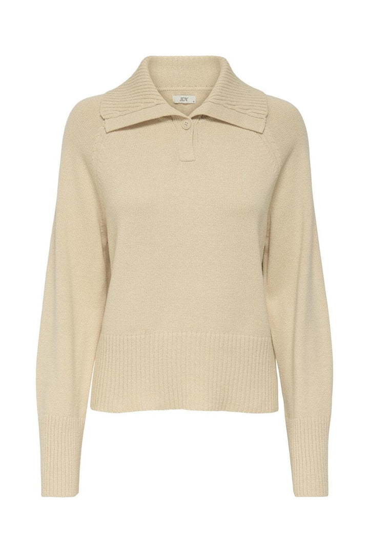 JDY - Jdytriss L/S Button Collar Pullover Knt - 4837931 Sandshell