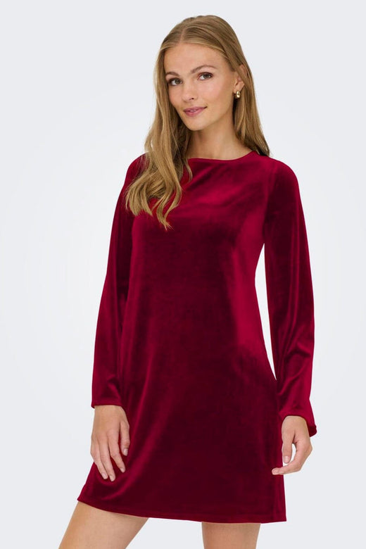 JDY - Jdyvictory L/S Velvet Bow Dress - 4932735 Winetasting Bow