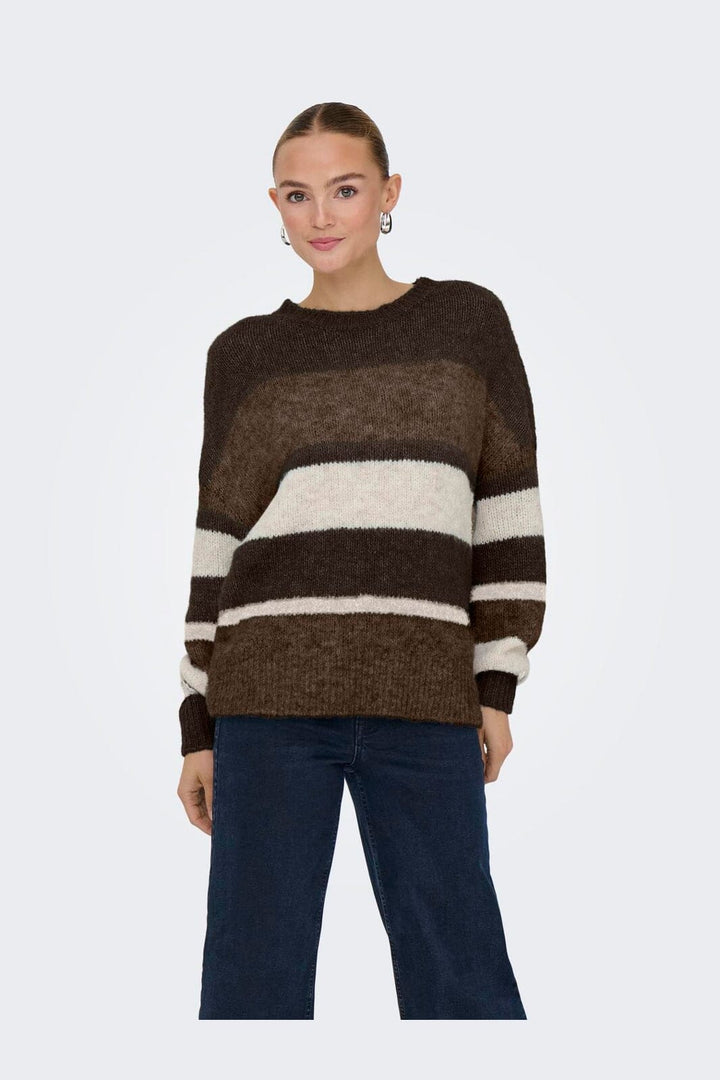 JDY - Jdyzoey Life L/S On Colorblock Pull Knt - 4989278 Chocolate Torte Shitake/ Birch Mel/ Chateau Gray