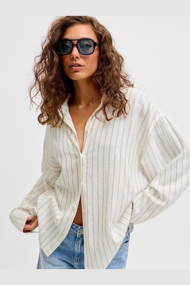 Jjxx - Jxalmira Linen Blend Ls Shirt Ln - 4919737 Blanc De Blanc Silver Mink