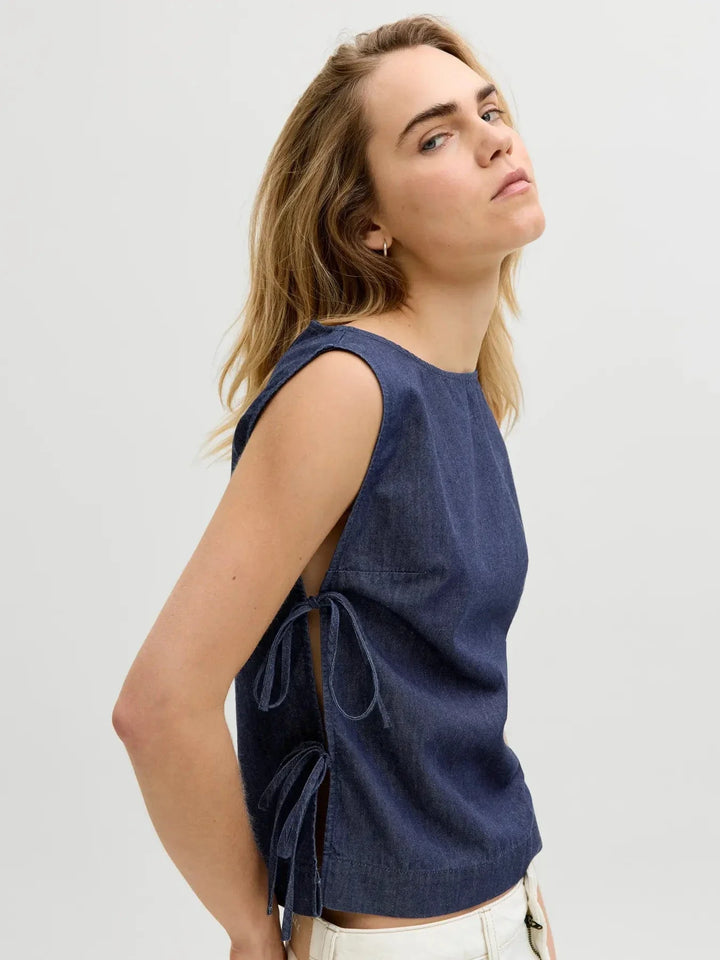 Jjxx - Jxdebby Chambrey Sl Top - 4954873 Dark Blue Denim Toppe 