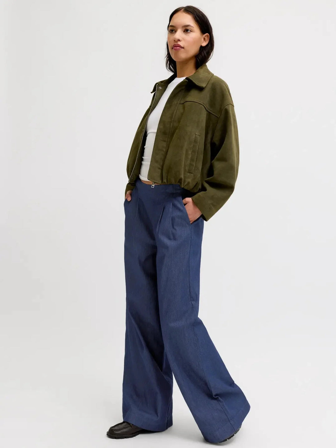 Jjxx - Jxdebby Chambrey Wide Pants - 4954871 Dark Blue Denim Bukser 