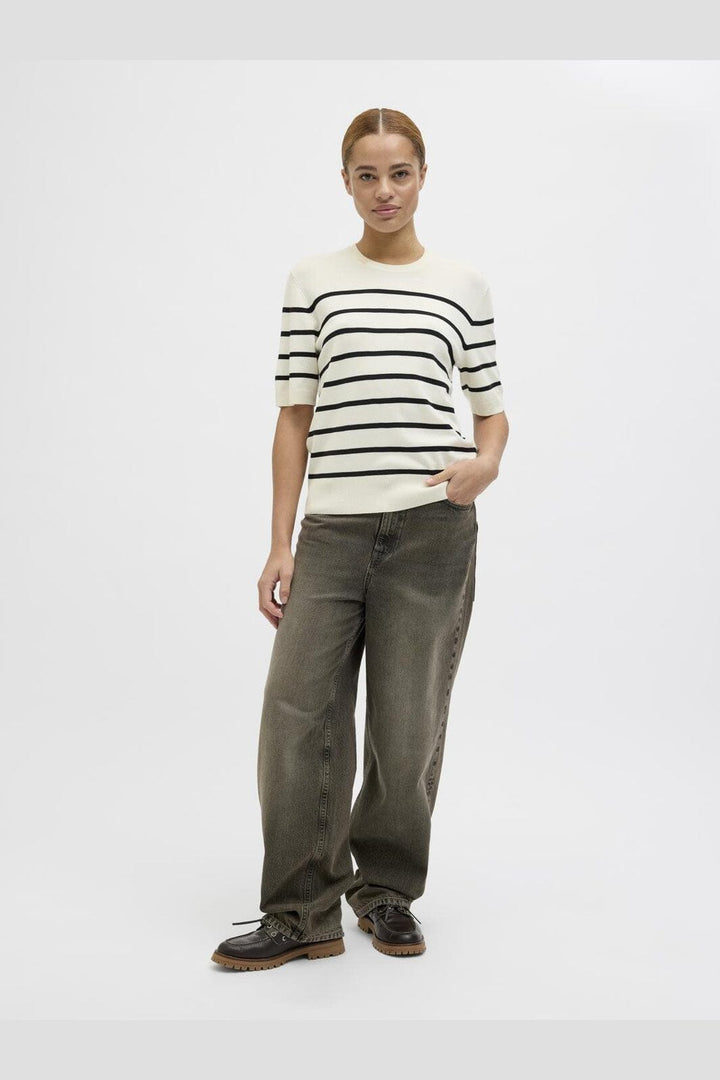 Jjxx - Jxlayla Comfy Ss Knit - 4550749 Vanilla Ice /Black