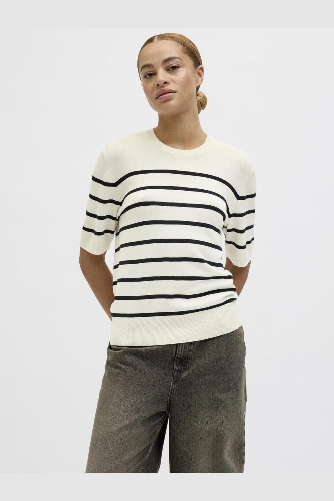 Jjxx - Jxlayla Comfy Ss Knit - 4550749 Vanilla Ice /Black