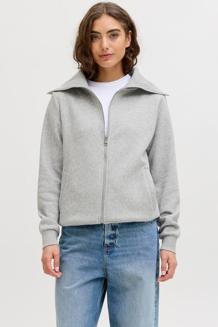 Jjxx - Jxstudio Vesterbro Flat Knit Zip Swt Sn - 5000235 Light Grey Melange Bright White Jjxx Studio