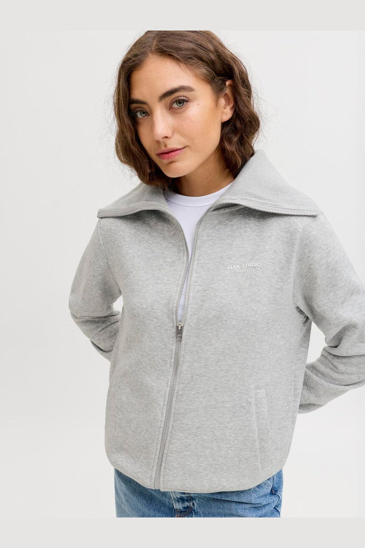 Jjxx - Jxstudio Vesterbro Flat Knit Zip Swt Sn - 5000235 Light Grey Melange Bright White Jjxx Studio
