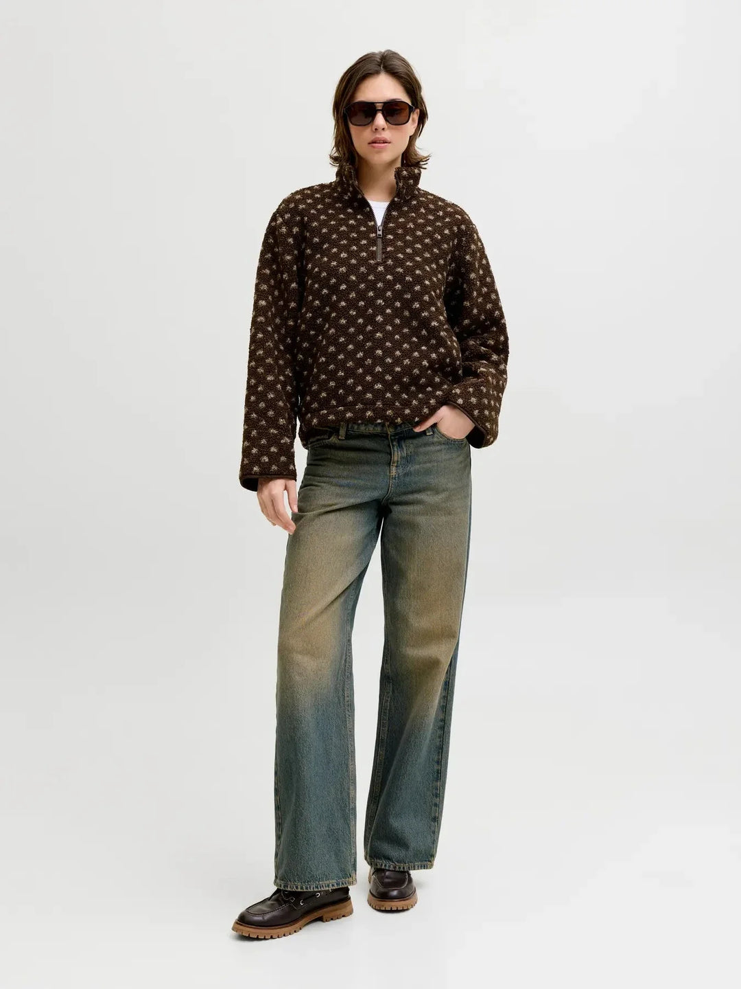 Jjxx - Jxvera Half Zip Teddy Jacket - 5034468 Bracken Petit Dot Off White Jakker 