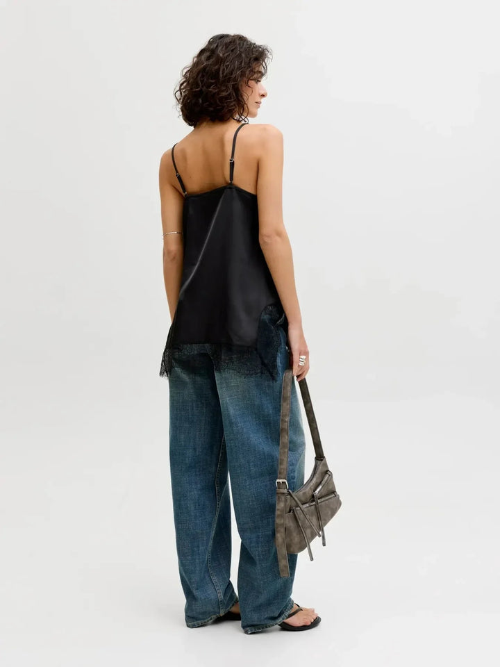 Jjxx - Jxvima Singlet Satin Lace Long Top - 5076719 Black Toppe 