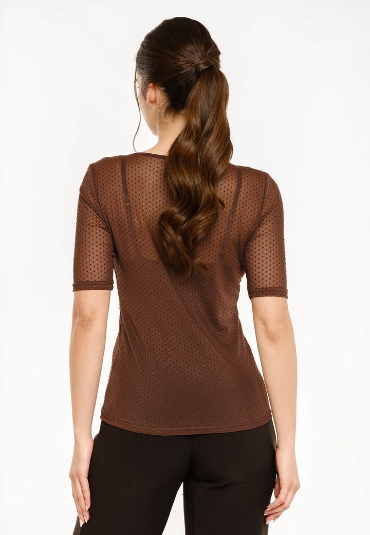 Liberte - Mesh Ss Tshirt, Dot 22011 - Dark Brown