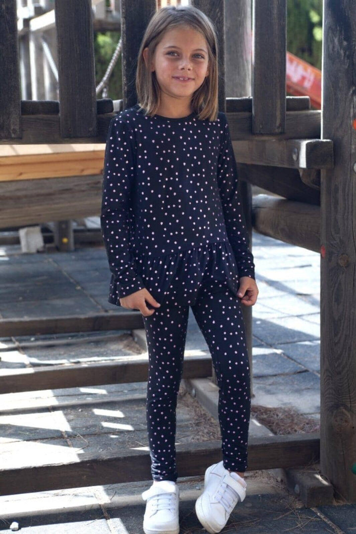 Liberte Ami - Alma-Ls-Frill-Tshirt (Kids) 9654 - Black Gold Heart T-shirts 