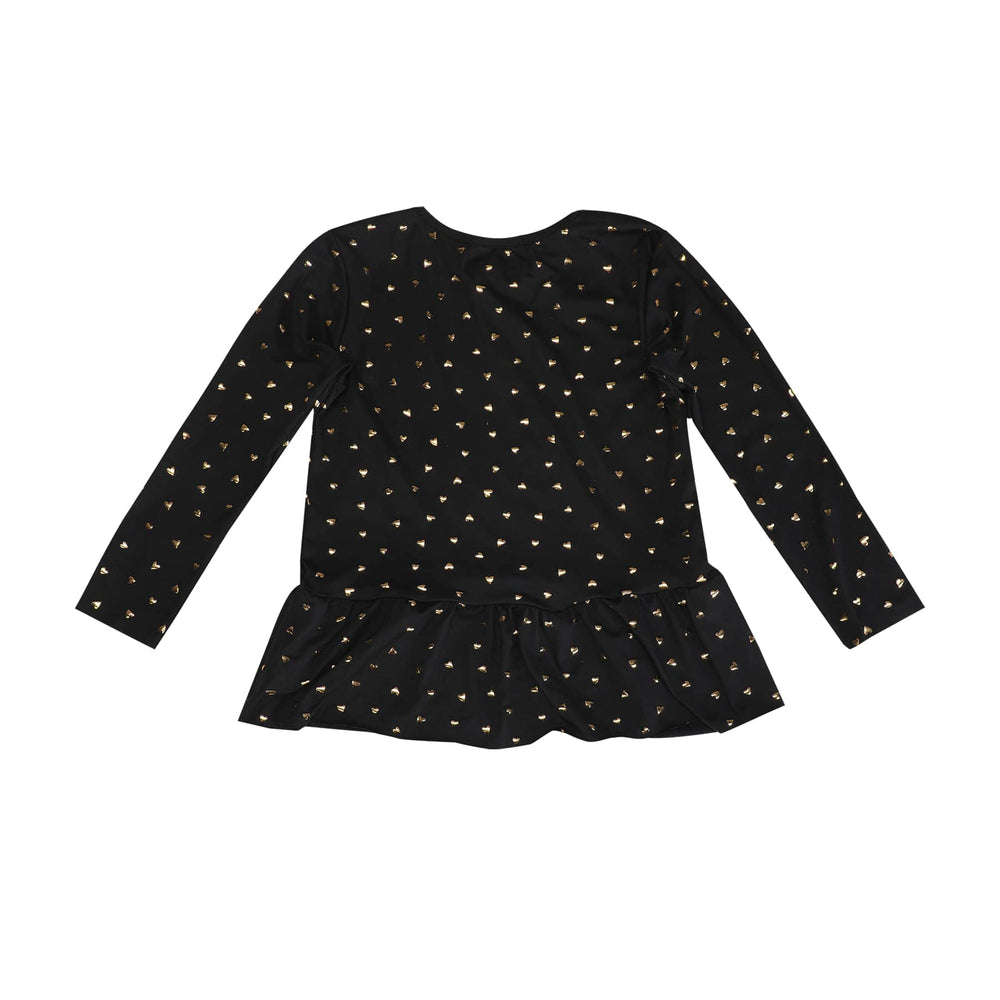 Liberte Ami - Alma-Ls-Frill-Tshirt (Kids) 9654 - Black Gold Heart T-shirts 