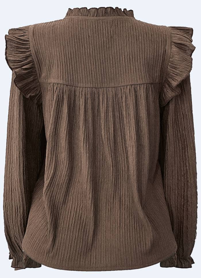 Liberte - Anni Ls Frill Blouse 22348 - Brown Mocca Bluser 