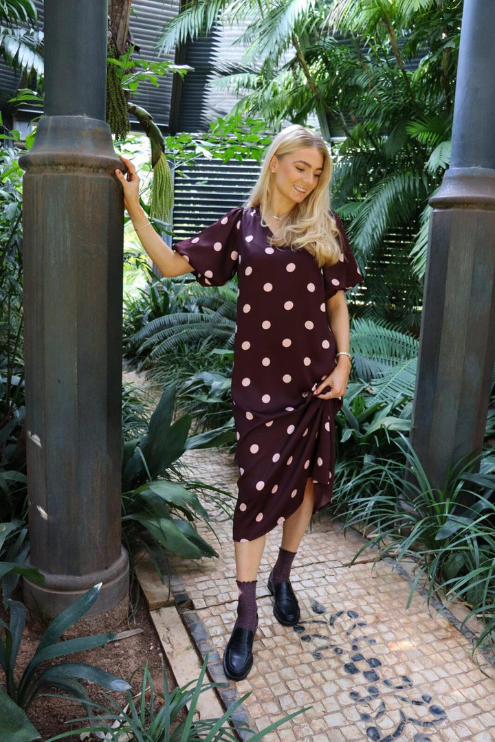 Liberte - Dotti Dress 22351 - Plum Rose Big Dot