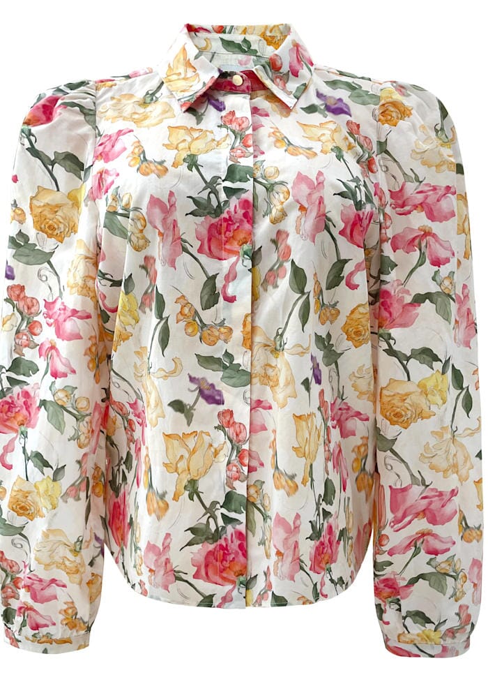 Liberte - Flora Ls Blouse 21598 - Creme Yellow Flowers Bluser 