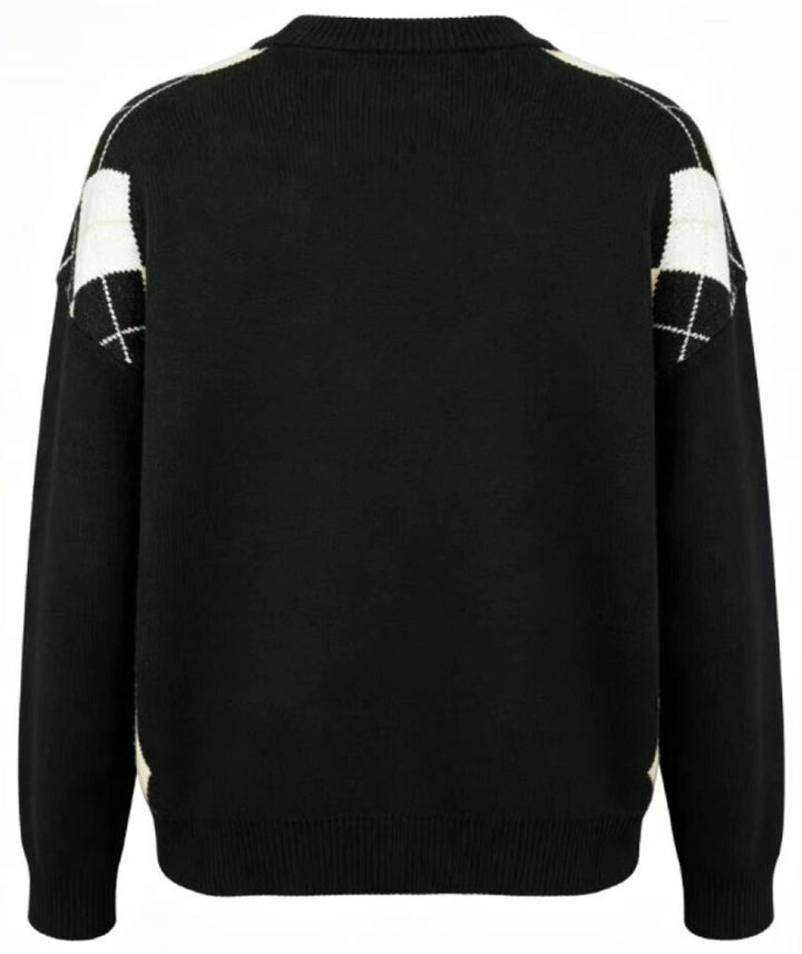 Liberte - Harly Oneck Pullover 22477 - Black Creme Check Strikbluser 