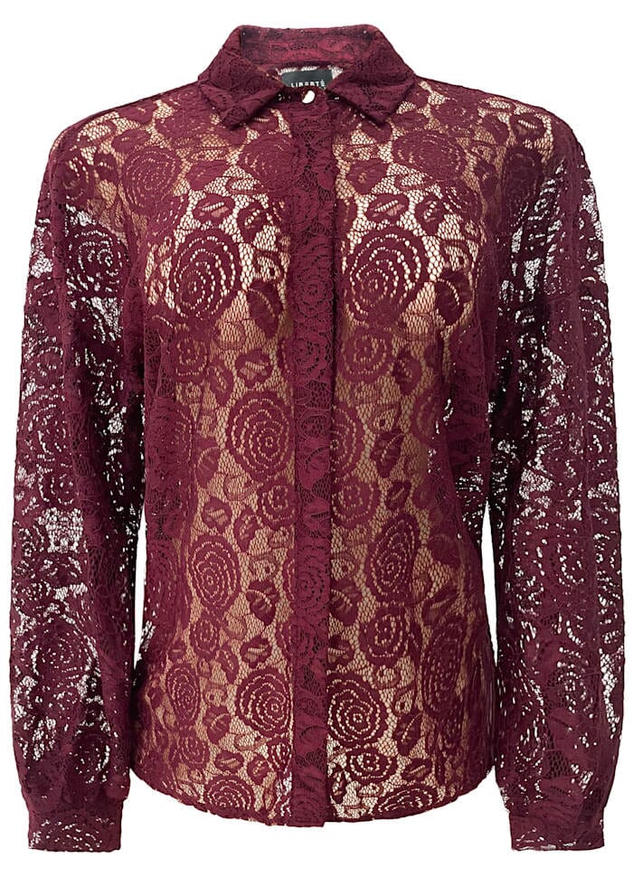 Liberte - Lacy Ls Shirt 22270 - Bordeaux Lace Skjorter 