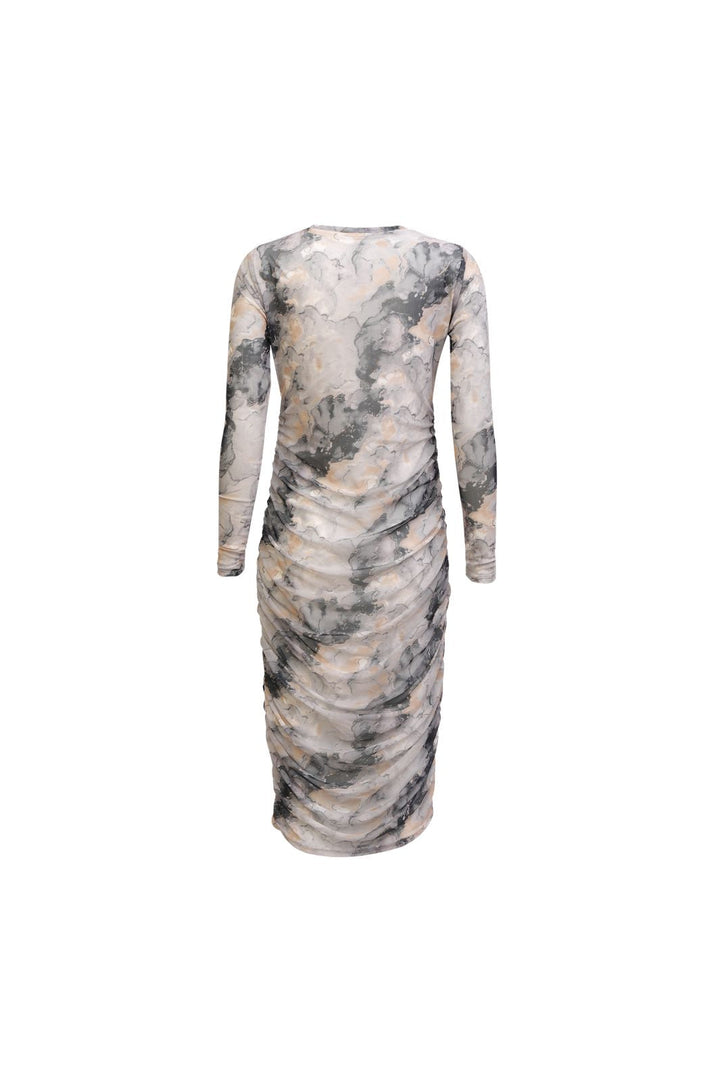 Liberte - Mesh Ls Long Dress 22219 - Black Grey Marble