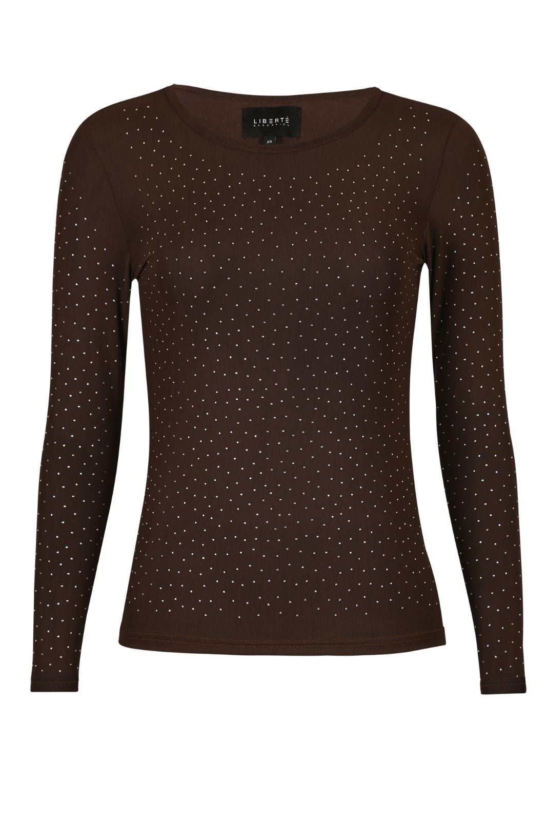 Liberte - Mesh-Ls-Sparkle-Tshirt 22134 - Dark Brown Diamond Dot T-shirts 