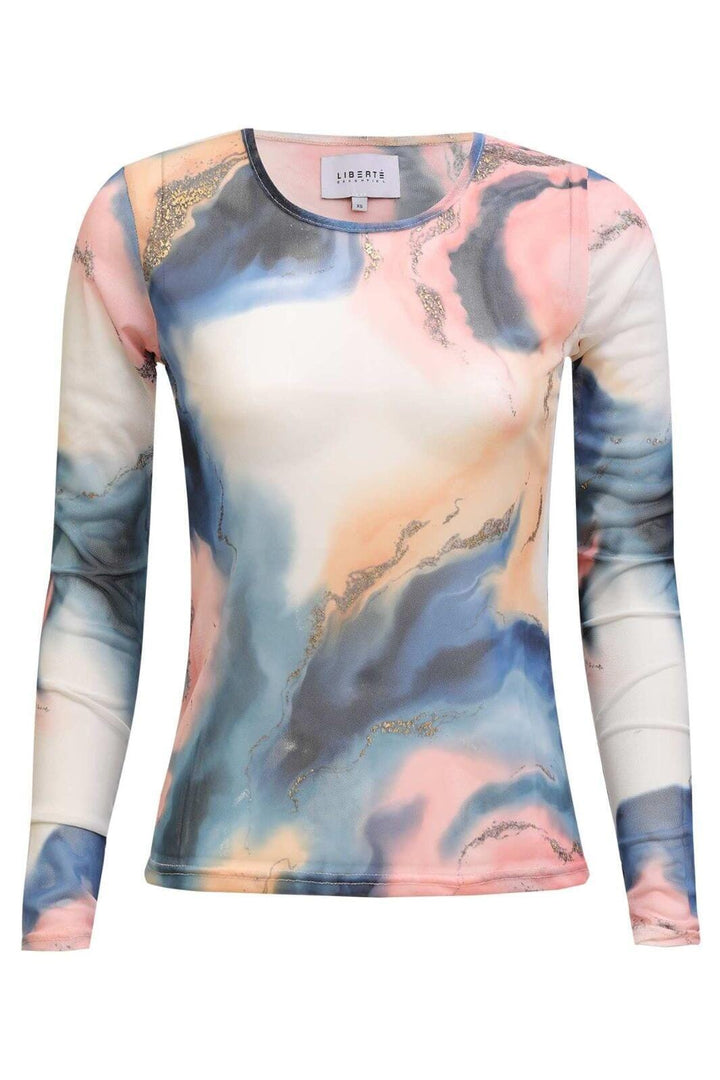 Liberte - Mesh Ls Tshirt 22065 - Blue Peach Gold Marble Bluser 