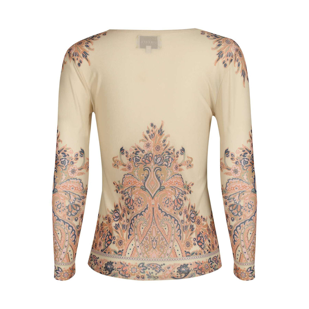 Liberte - Mesh Ls Tshirt 22065 - Creme Paisley Bluser 