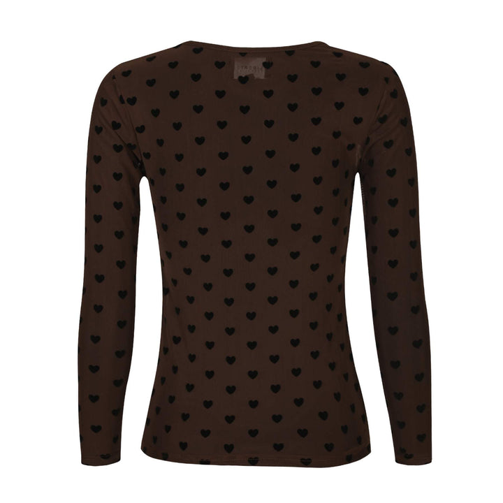 Liberte - Mesh Ls Tshirt 22065 - Dark Brown Big Flock Dot Bluser 