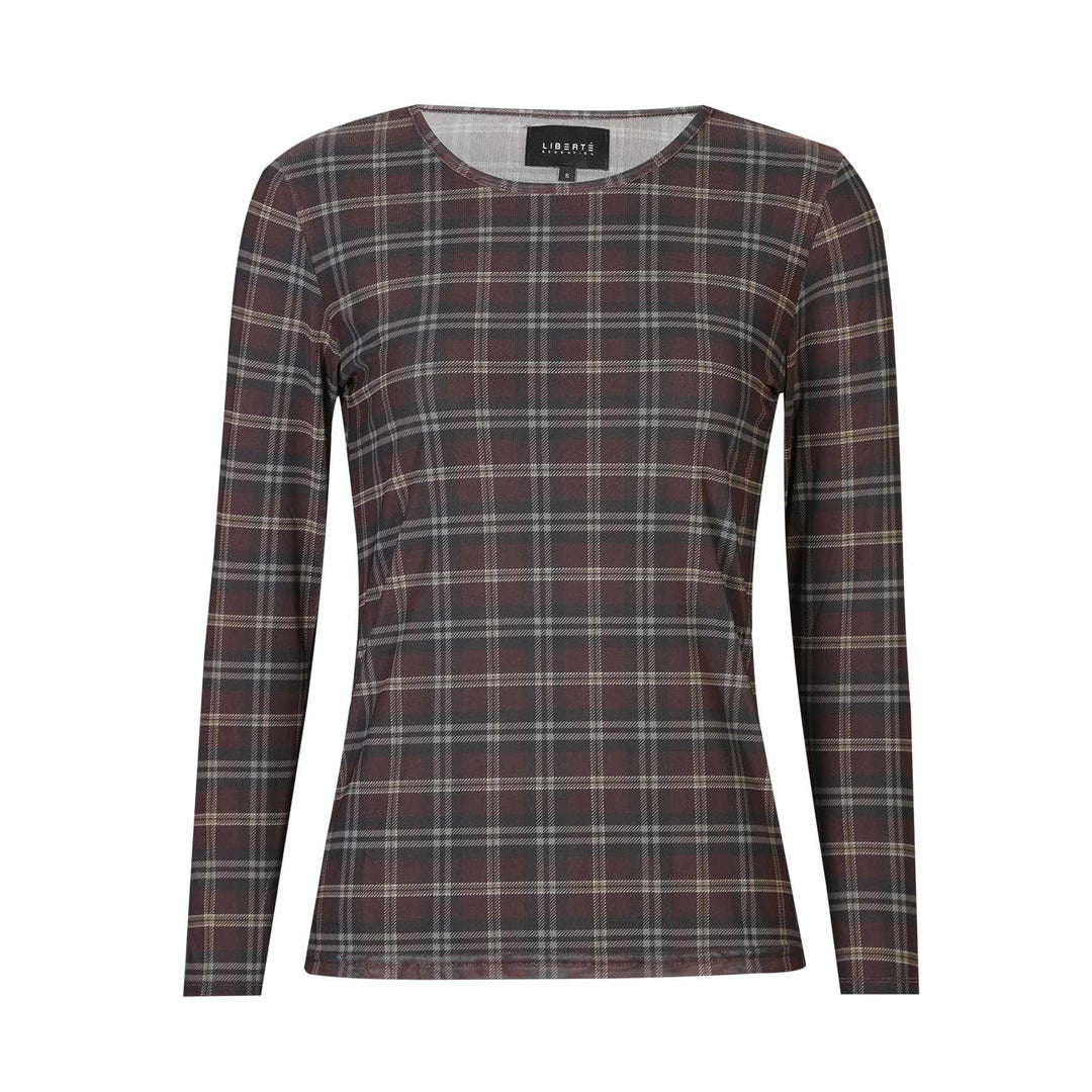 Liberte - Mesh Ls Tshirt 22065 - Dark Brown Check T-shirts 
