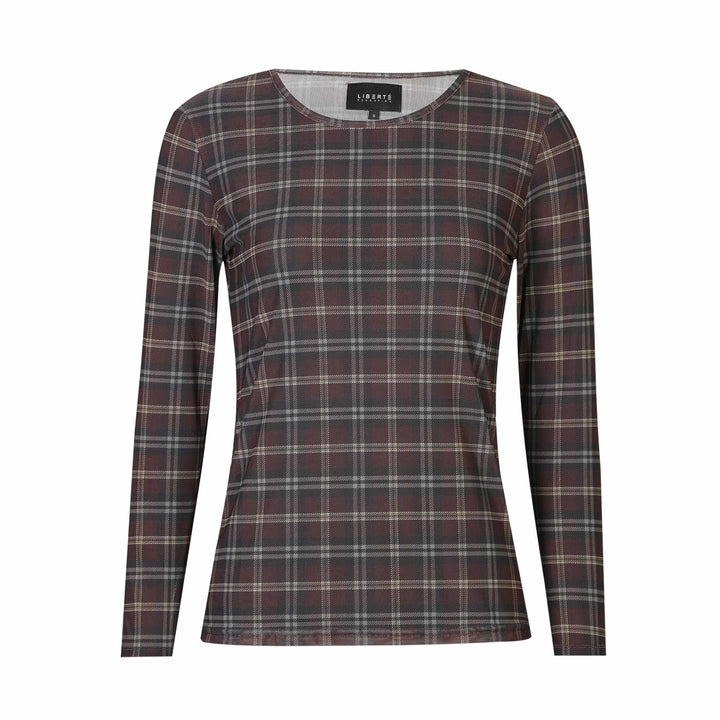 Liberte - Mesh Ls Tshirt 22065 - Dark Brown Check T-shirts 